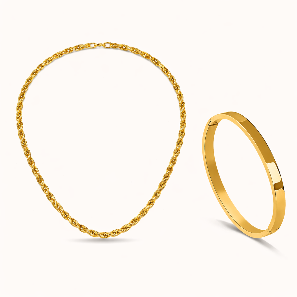 Plain Stackable Bangle Bracelet + Rope Chain | 6 MM